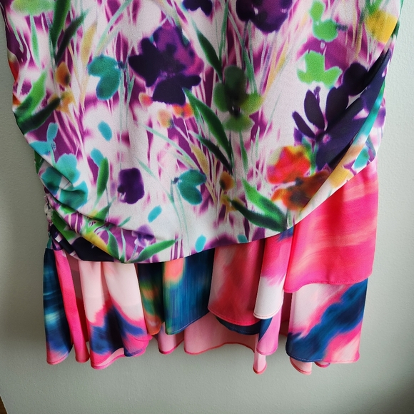One33 Social Ruched Floral Print Crepe de Chine Dress Size 12 - Picture 7 of 12